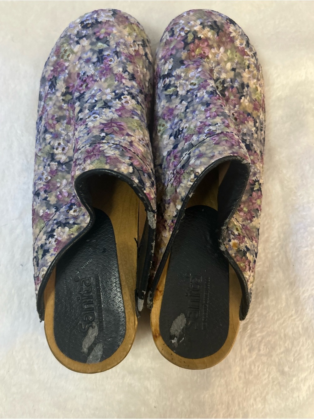 Sanita Floral Leather Professional Clogs Wood Sole Slip On Comfort EU 42 - Picture 7 of 15